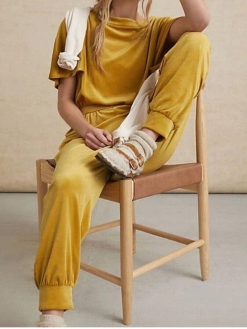 Anthropologie Saturday Sunday Linda Velvet Mustard Jumpsuit m